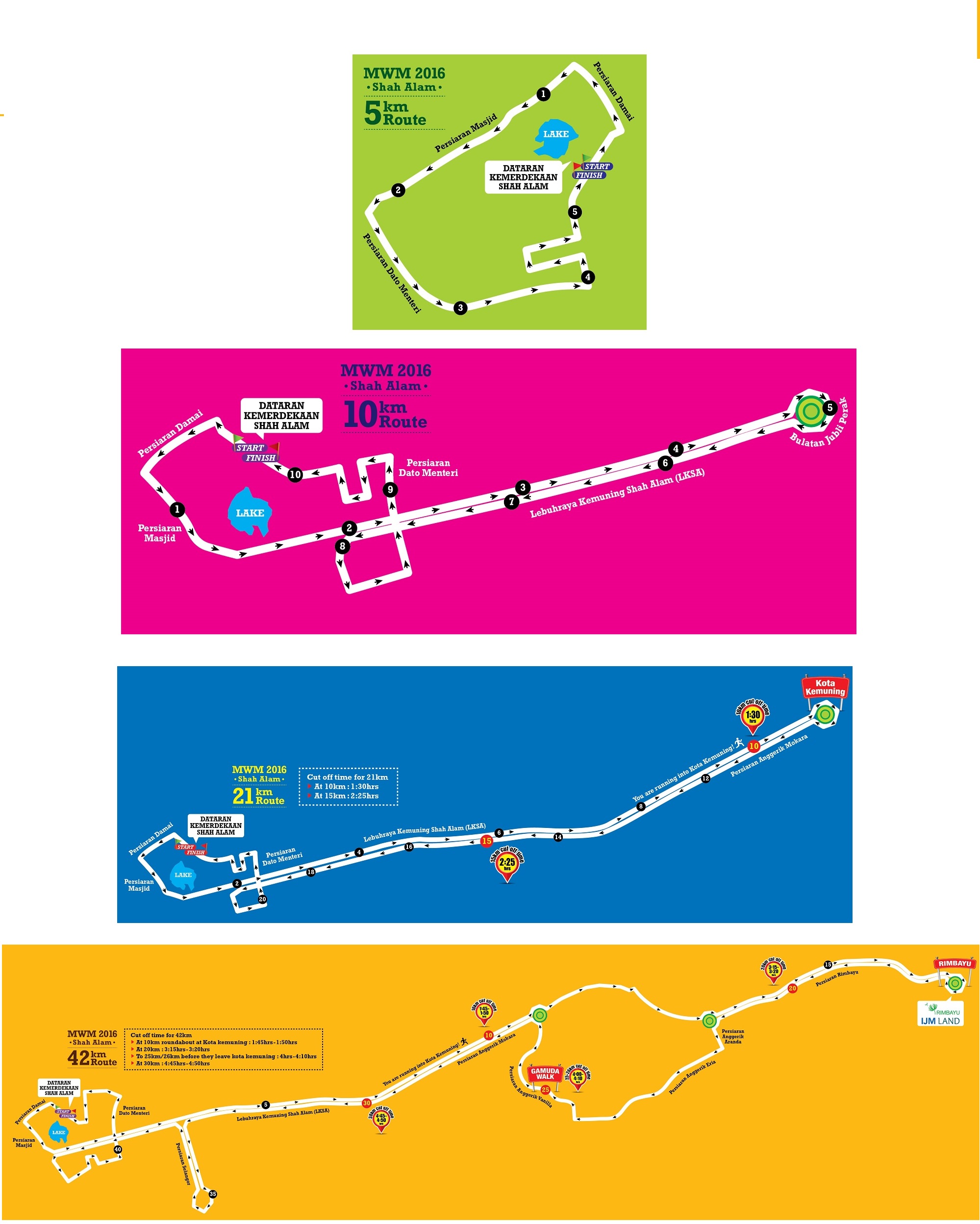 MWM 2016 Routes ; 5km, 10km, Half Marathon, Full Marathon 