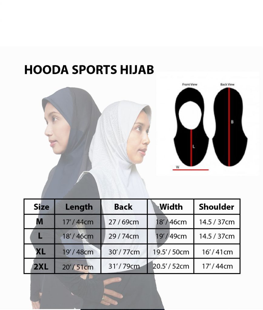Size Chart : Hooda Sports Hijab
